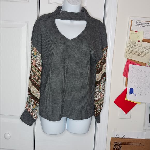 Bibi Waffle Knit Keyhole Neck Boho Top Sz M - Picture 3 of 7